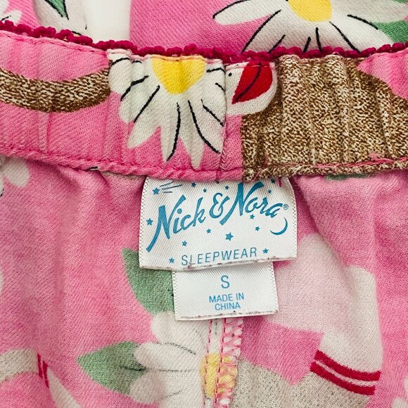 Nick & Nora Pink Sock Monkey Flower Print Flannel PJ Pajama Pants, Size S - Picture 10 of 12